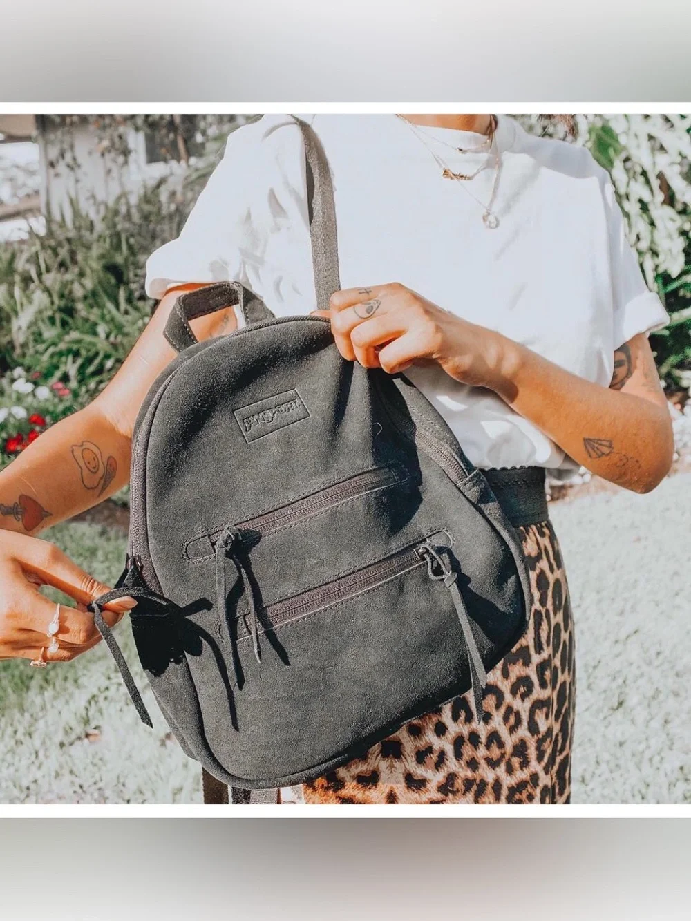 BNWOT JANSPORT HALF PINT MISTRAL GREY SUEDE LEATHER MINI BACKPACK
